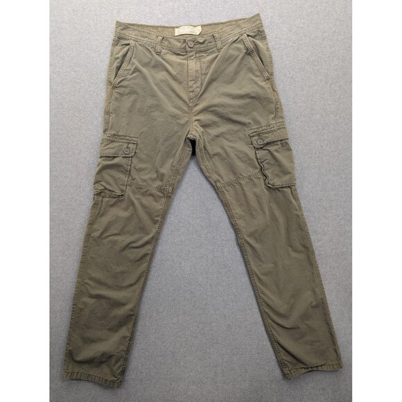 Lucky Brand Cargo Chino Pants Mens 34 Olive Green Button Flap Pockets Zip Fly - Picture 1 of 13